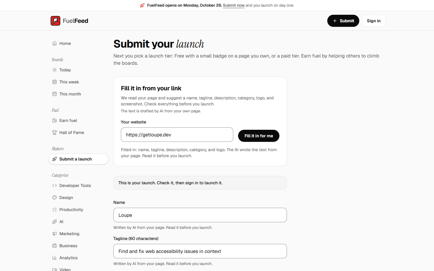 FuelFeed: launch, get real feedback, cli screenshot 1 of 4